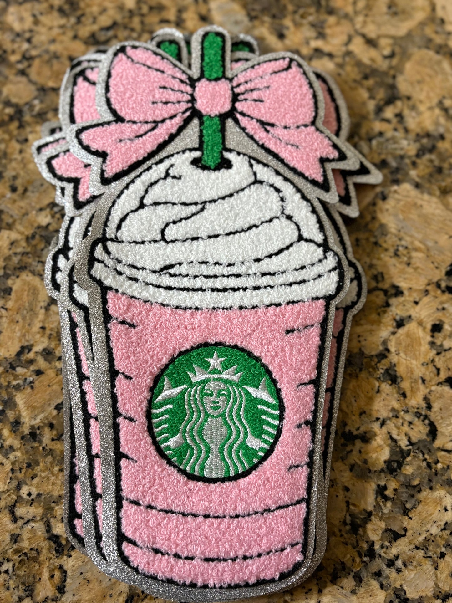 Pink Starbies iron-on chenille patch