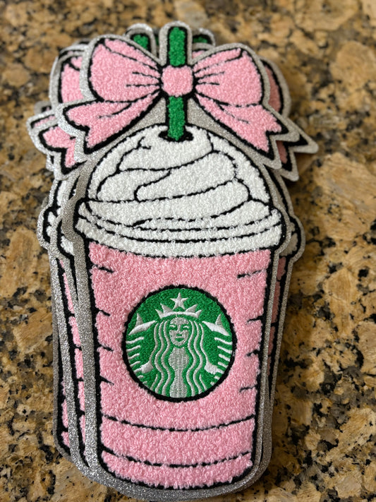 Pink Starbies iron-on chenille patch